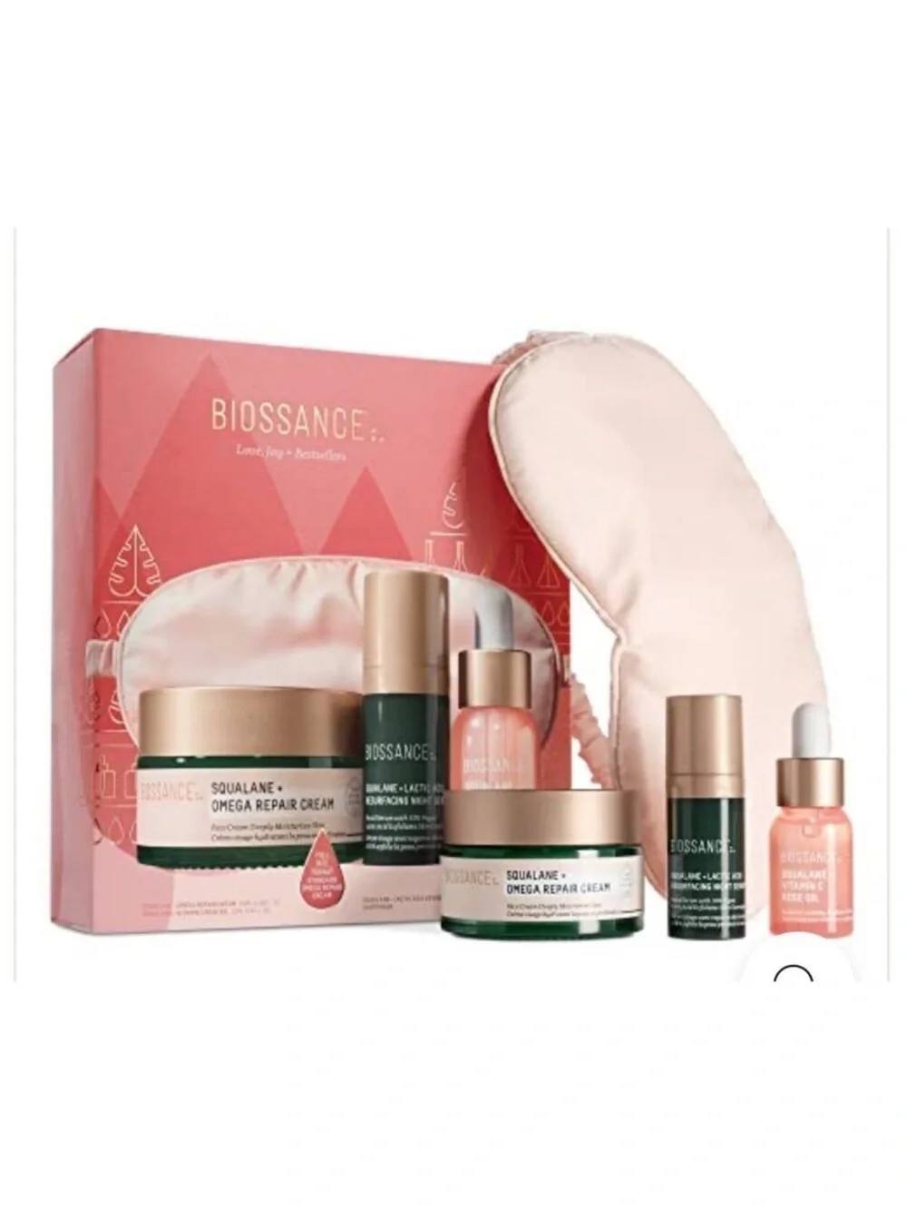 Biossance Love, Joy + Bestsellers Set - Omega Cream, Rose Oil, Lactic Acid -NIB